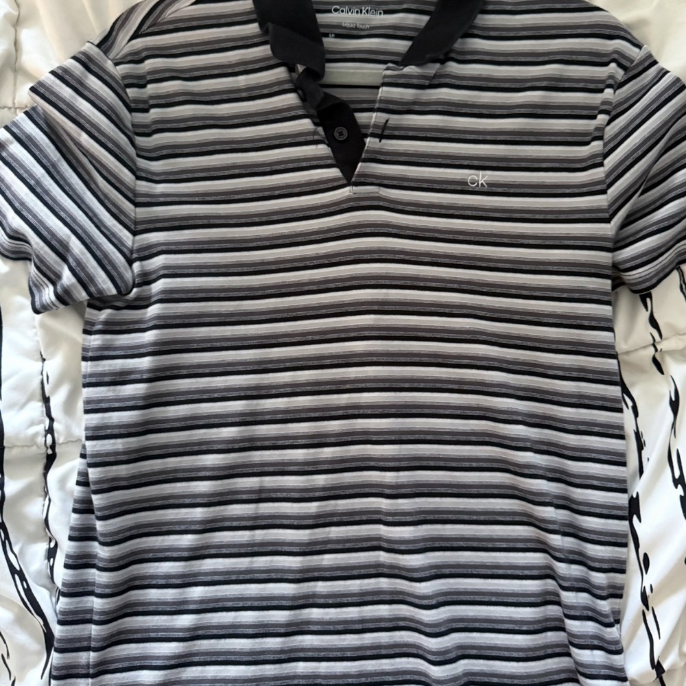 Calvin Klein Men’s Black Striped Polo Shirt – Size Small